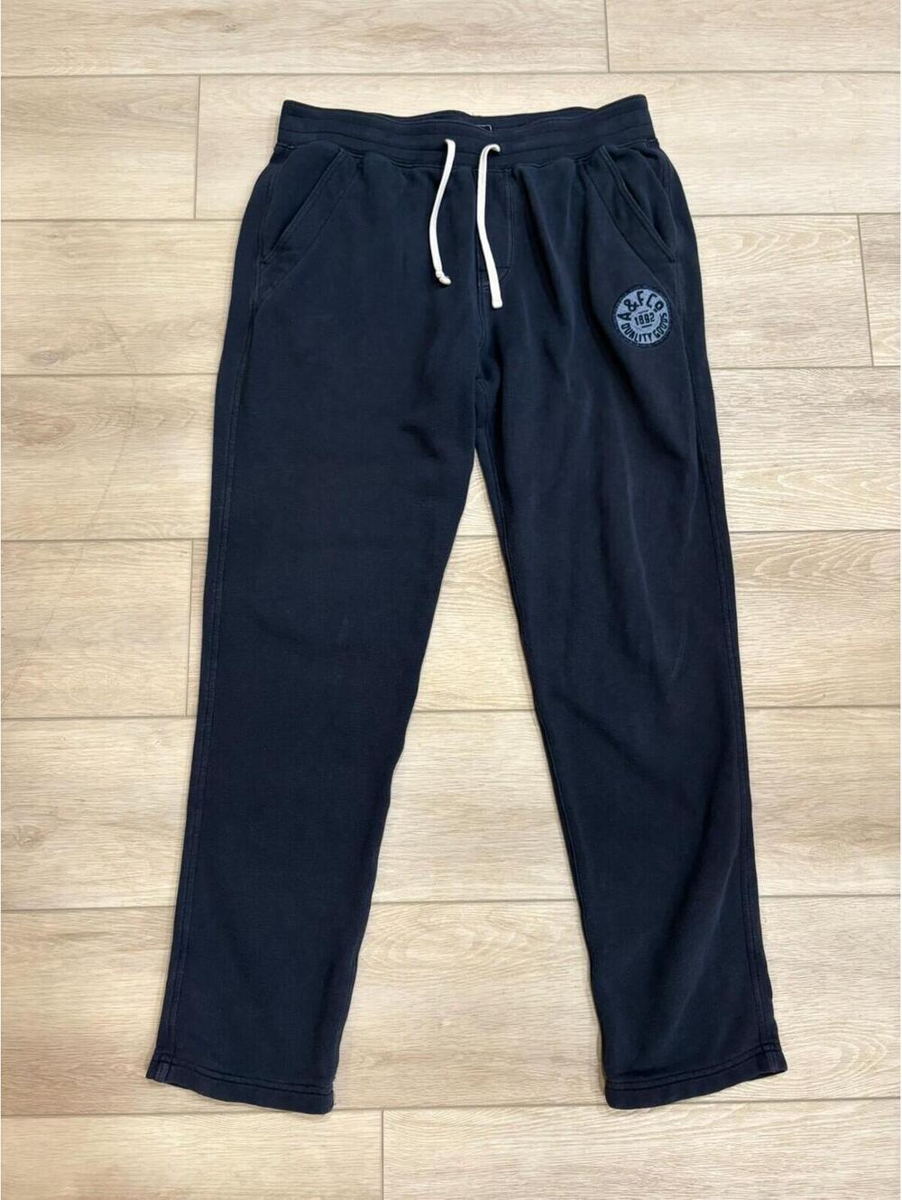 Abercrombie & Fitch Mens Medium Sweatpants Navy Joggers Logo Lounge Straight Leg